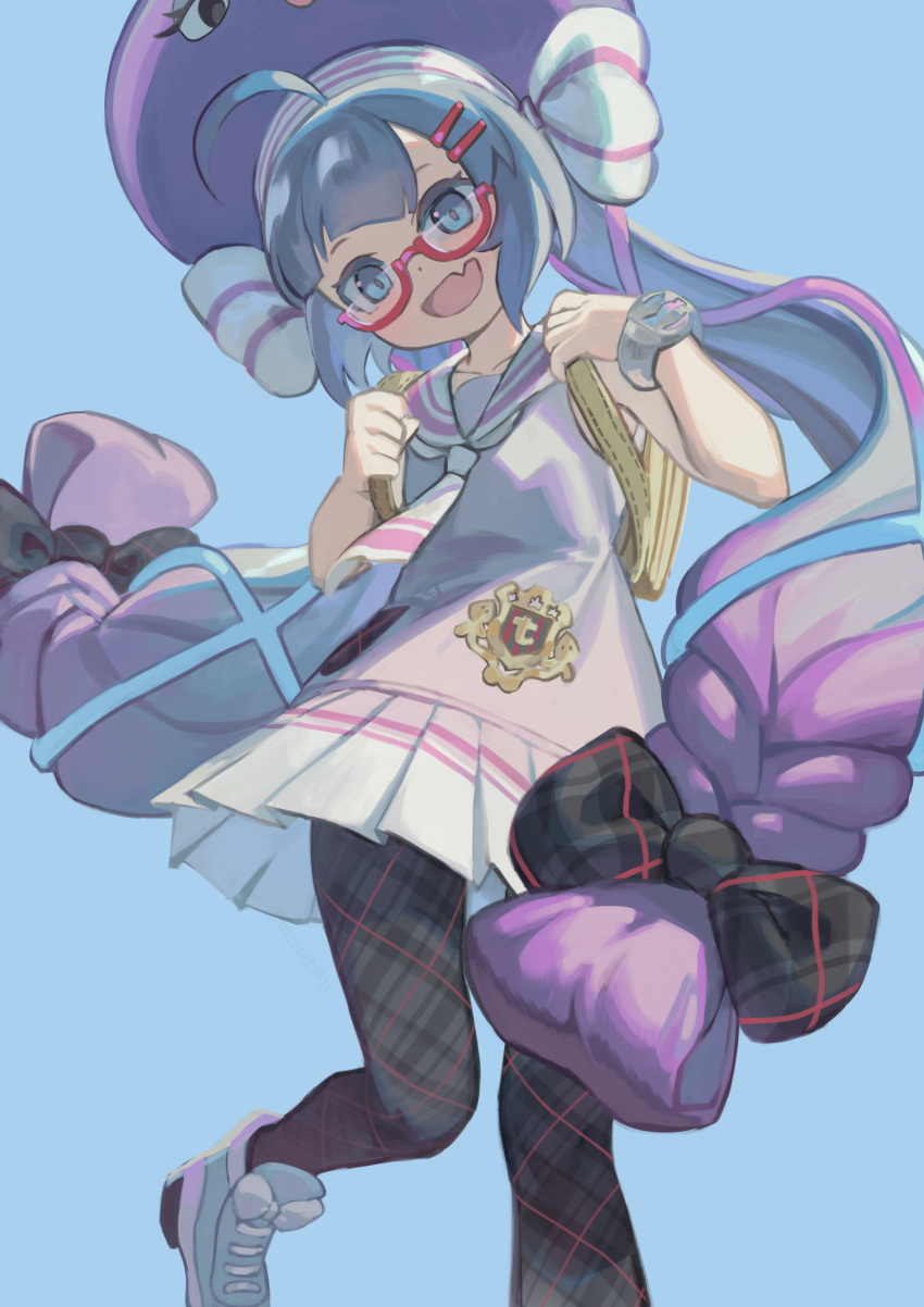 1girl, absurdres, ahoge, argyle_bow, argyle_clothes, argyle_pantyhose, backpack, bag