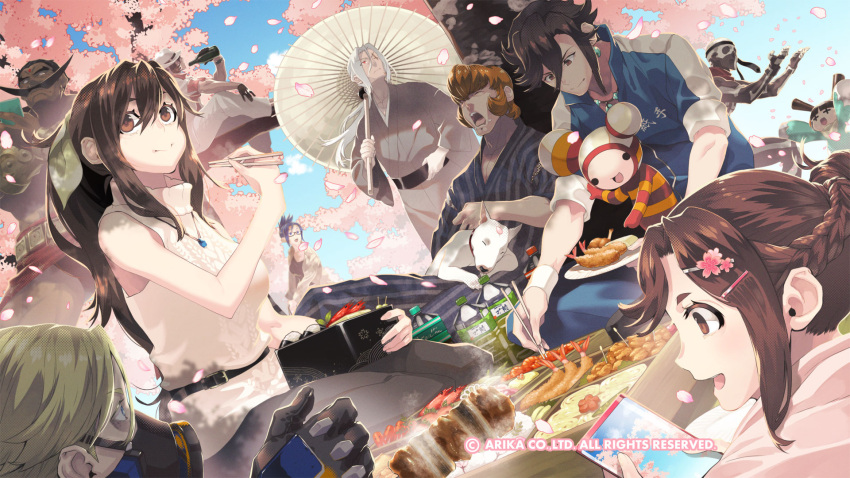 blair_dame, blue_eyes, blue_hair, brown_eyes, brown_hair, character_request, closed_mouth, dark-skinned_male