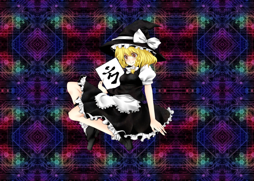 blonde_hair, braid, hair_ribbon, hat, highres, kanji, kirisame_marisa, photoshop
