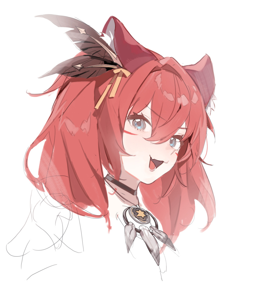 1girl, animal_ear_fluff, animal_ears, azur_promilia, black_choker, black_feathers, blue_eyes, choker