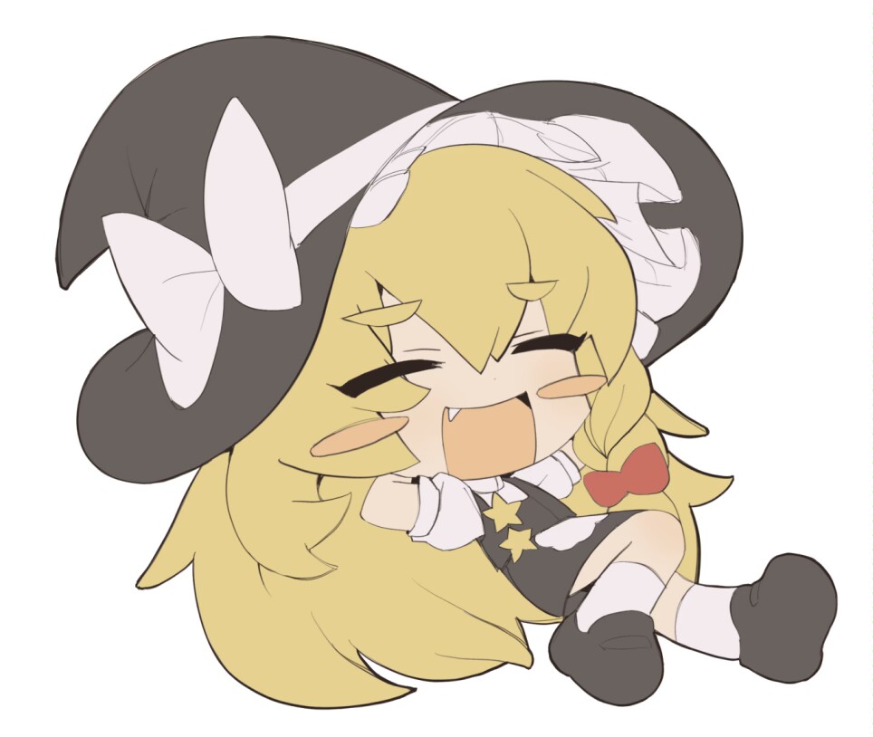 1girl, arms_behind_head, black_footwear, black_skirt, black_vest, blonde_hair, blush_stickers, bow