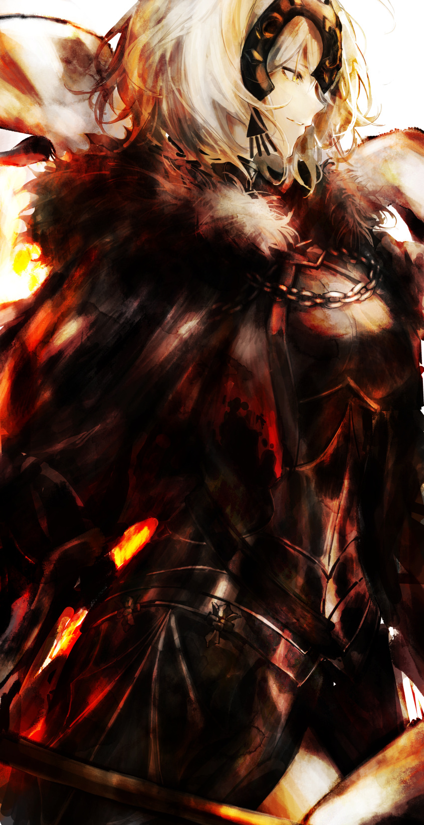1girl, absurdres, armor, black_cape, breastplate, breasts, cape, fate/grand_order