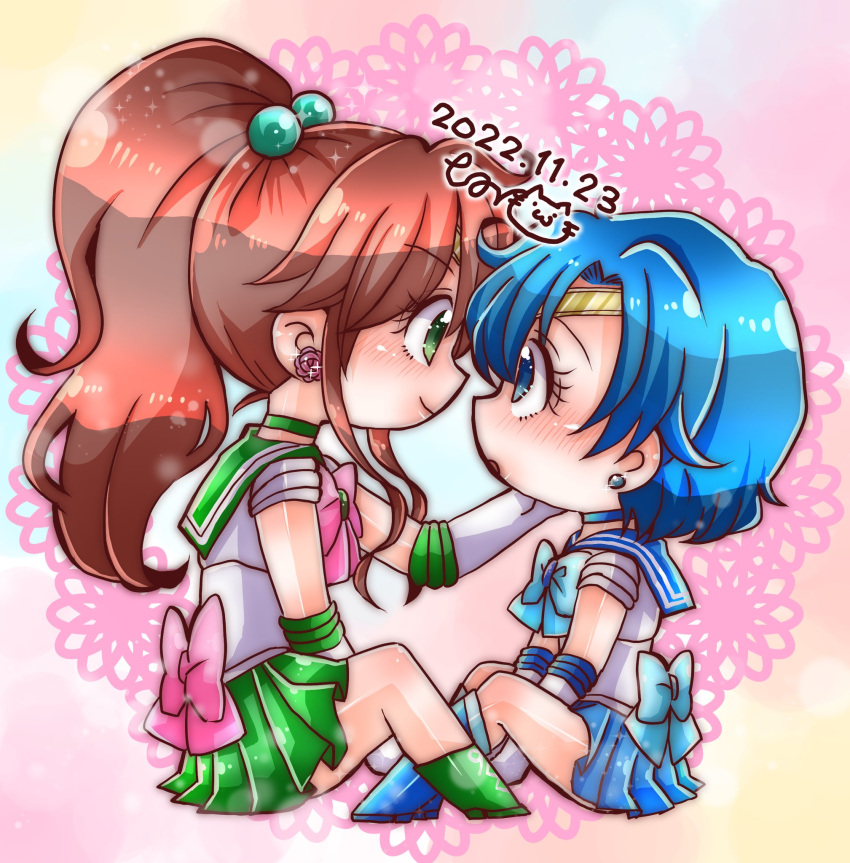 bishoujo_senshi_sailor_moon, blue_choker, blue_gemstone, blue_hair, blue_sailor_collar, blue_skirt, bow, bowtie