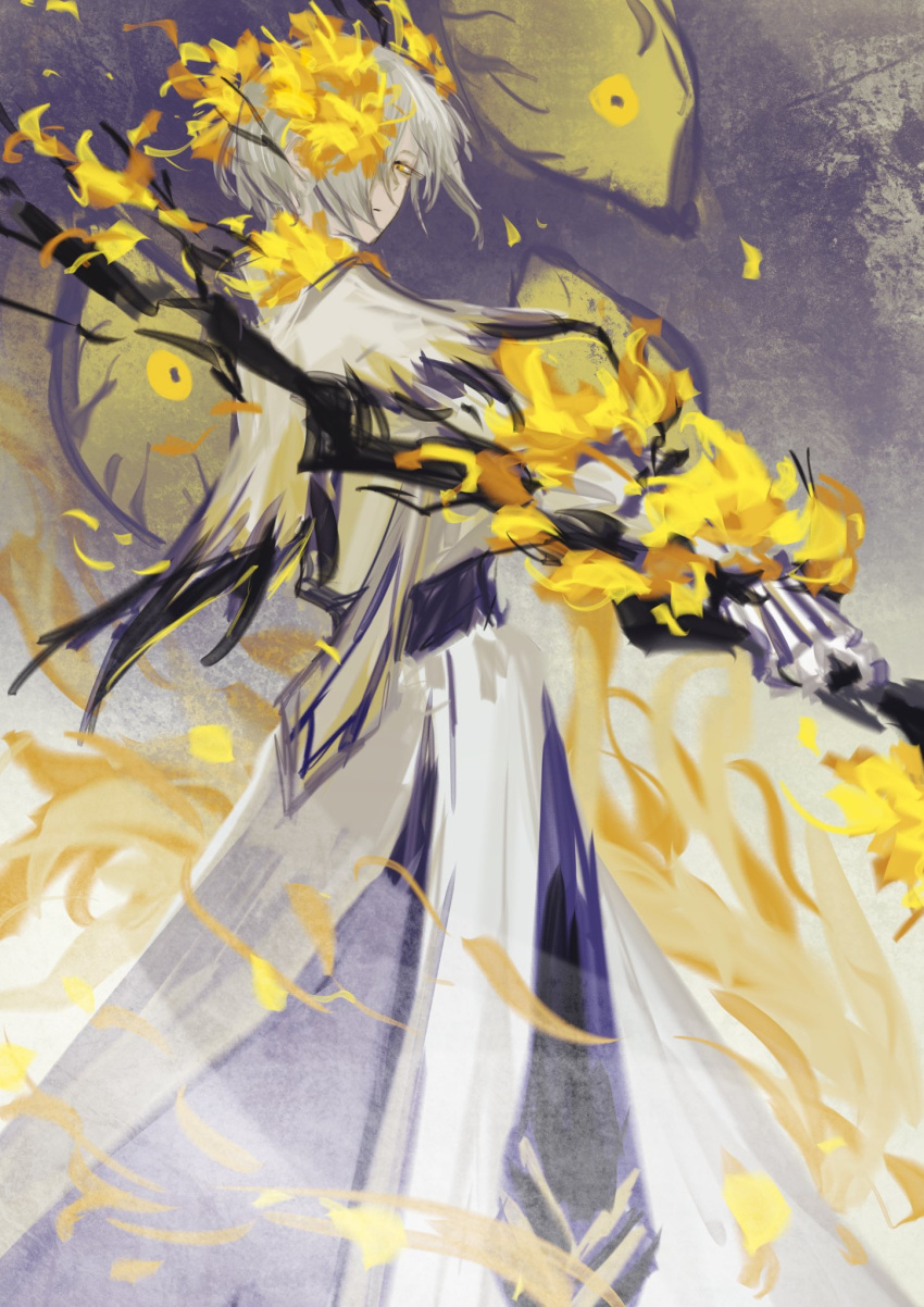 1girl, black_sash, branch, coat, cowboy_shot, dongbaek_(project_moon), e.g.o_(project_moon), highres