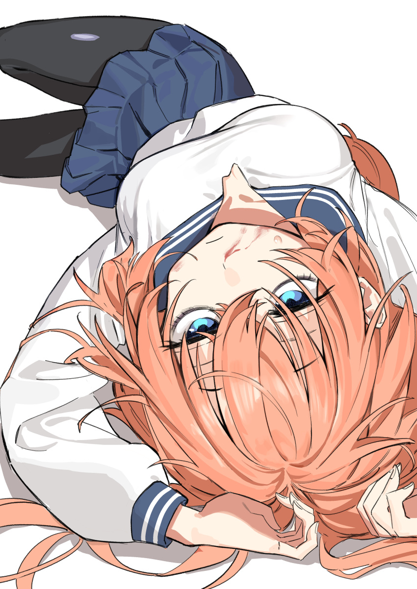 1girl, absurdres, bags_under_eyes, blue_eyes, blue_sailor_collar, blue_skirt, breasts, closed_mouth