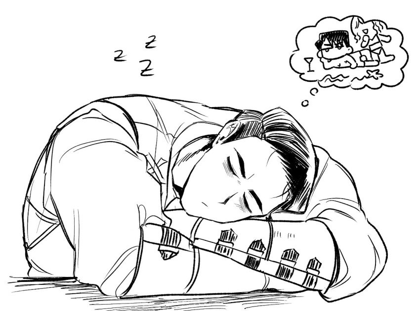 1girl, collared_shirt, crossed_arms, dreaming, gauntlets, hair_slicked_back, limbus_company, long_sleeves