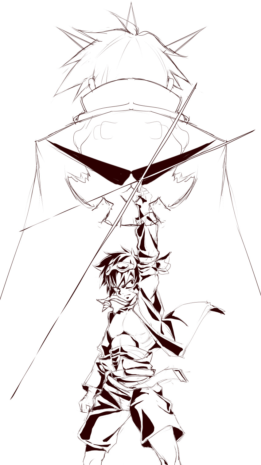1boy, absurdres, age_comparison, core_drill, dual_persona, english_commentary, from_behind, goggles