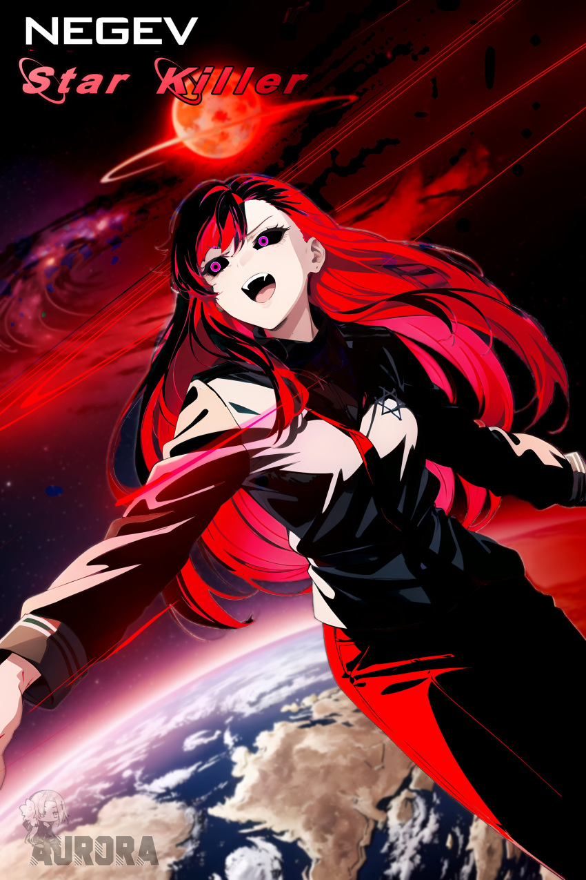 absurdres, badtotheblade, black_sclera, colored_sclera, colorful, cyberpunk, dark_background, demon_girl