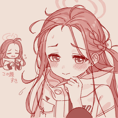 1girl, blue_archive, blush, braid, chibi, chibi_inset, closed_mouth, ear_blush
