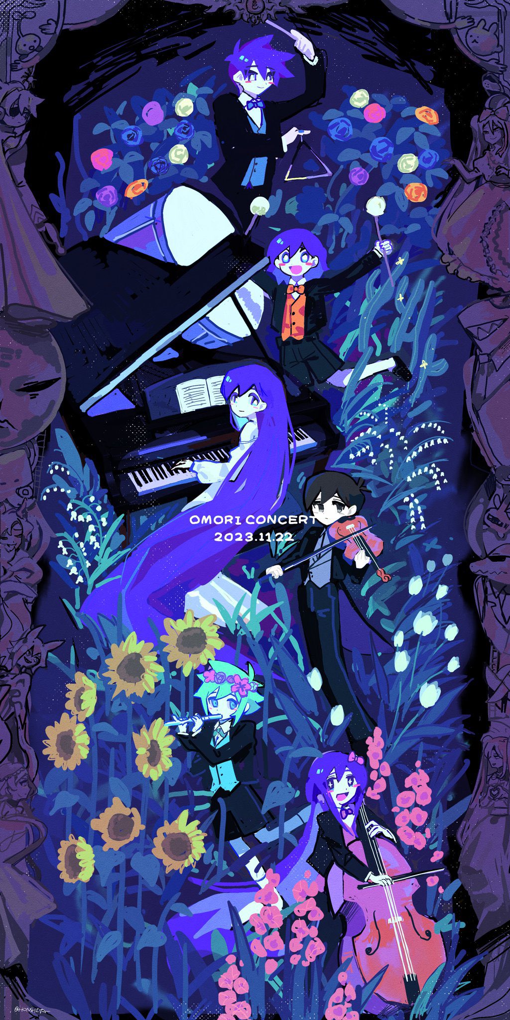 6+boys, 6+girls, aubrey_(headspace)_(omori), aubrey_(omori), basil_(headspace)_(omori), basil_(omori), black_eyes, black_hair