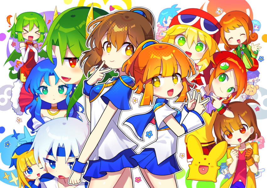 >_<, >o<, 5boys, 6+girls, :d, absurdres, amitie_(puyopuyo), andou_ringo