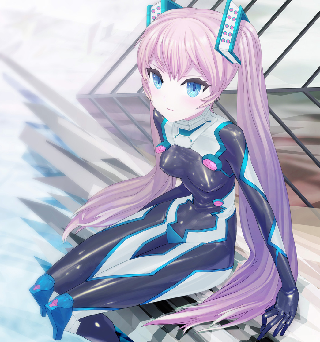bodysuit, consent_(oituku), original, pink_hair, sitting, skin_tight, solo, twintails
