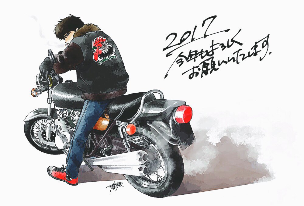 1boy, arms_up, black_hair, black_jacket, from_behind, jacket, leaning_forward, looking_at_viewer