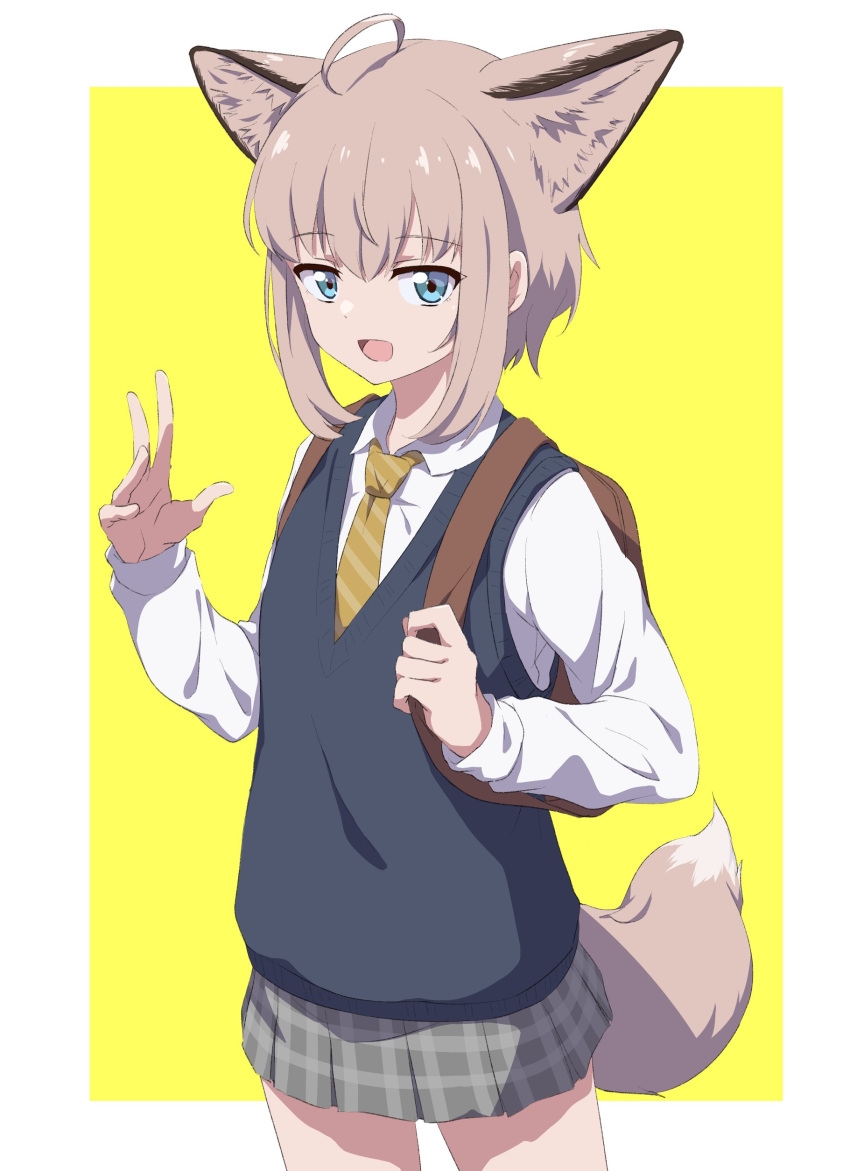 1girl, :d, absurdres, ahoge, animal_ears, arknights, backpack, bag
