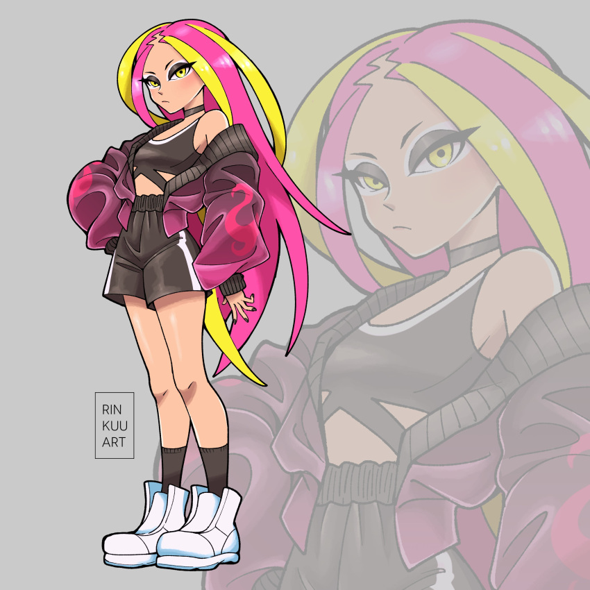1girl, absurdres, alternate_costume, artist_name, black_shorts, black_socks, blonde_hair, cardigan