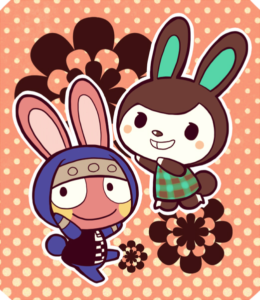 1boy, 1girl, animal_crossing, black_eyes, black_jacket, blush_stickers, carmen_(animal_crossing), closed_mouth