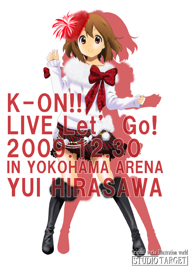 brown_eyes, brown_hair, hat, hirasawa_yui, k-on!, let's_go!, plaid, plaid_skirt, short_hair, skirt, tartan, wan-taka