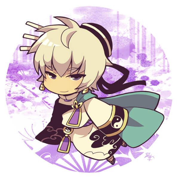 1boy, black_hat, chibi, chibi_only, closed_mouth, full_body, grey_eyes, japanese_clothes