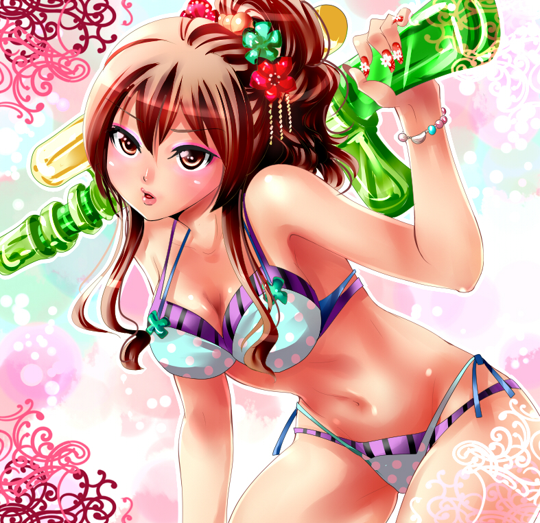 bracelet, brown_eyes, brown_hair, jewelry, long_hair, nagare, original, polka_dot