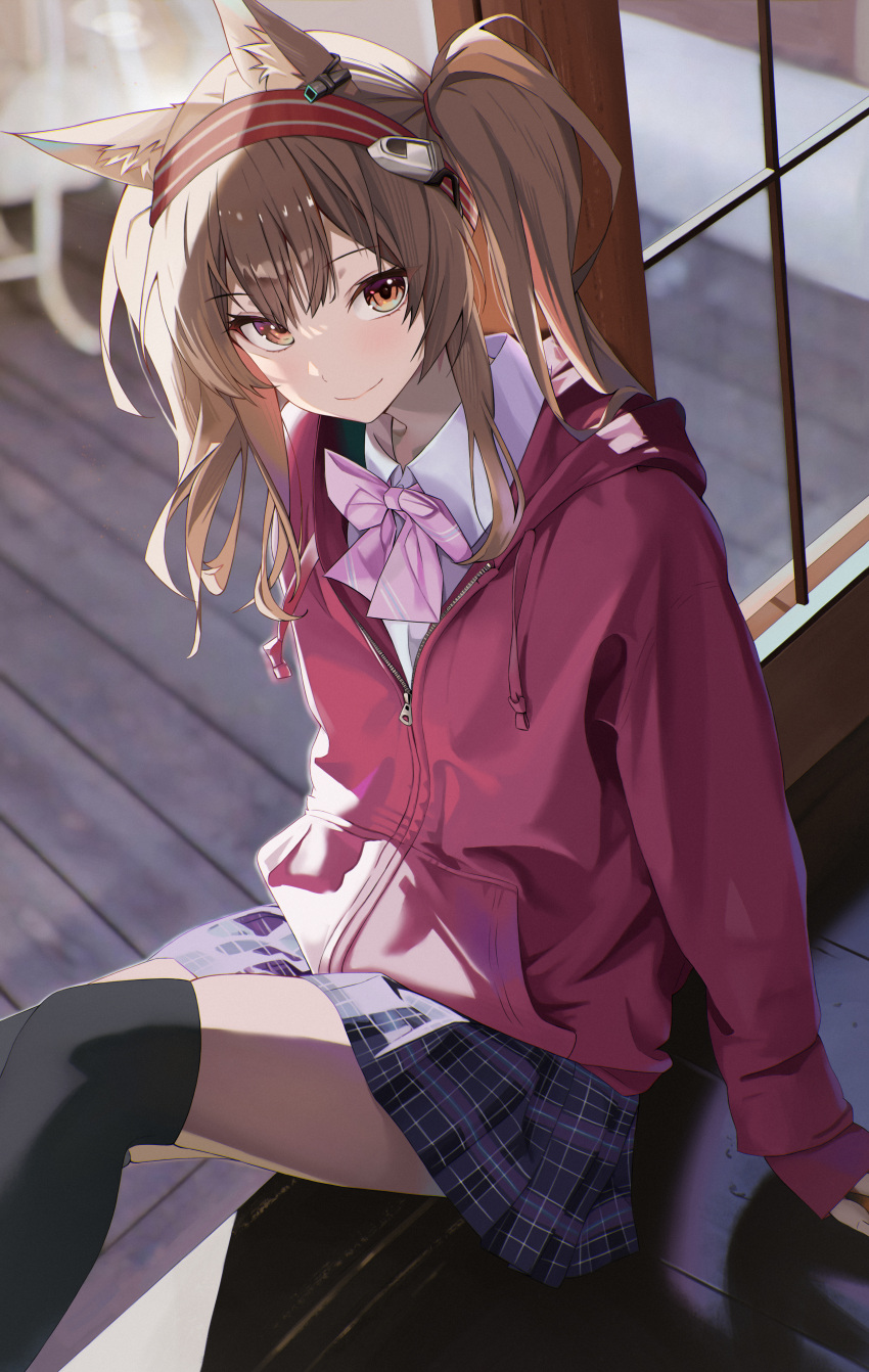 1girl, absurdres, alternate_costume, angelina_(arknights), animal_ears, arknights, auguste, black_socks
