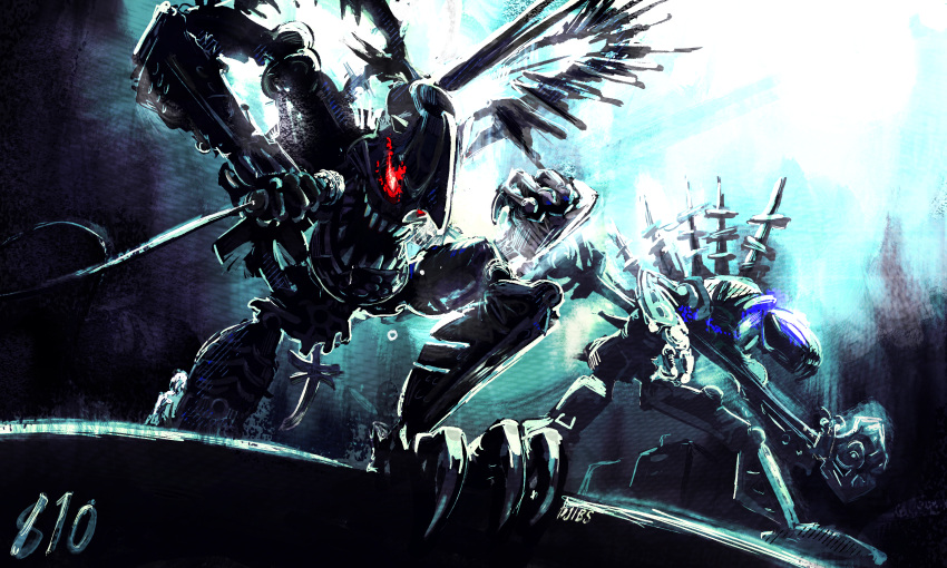 bionicle, clenched_hand, cmccillustr8, highres, holding, holding_microphone, humanoid_robot, instrument