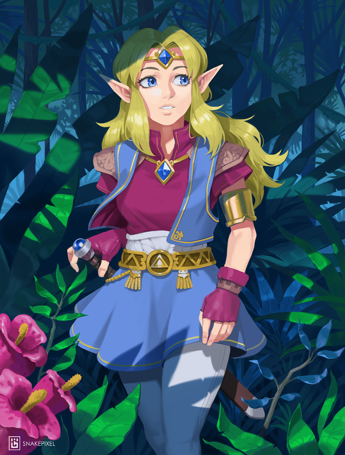 1girl, alternate_costume, armor, artist_name, belt, blonde_hair, blue_eyes, blue_skirt