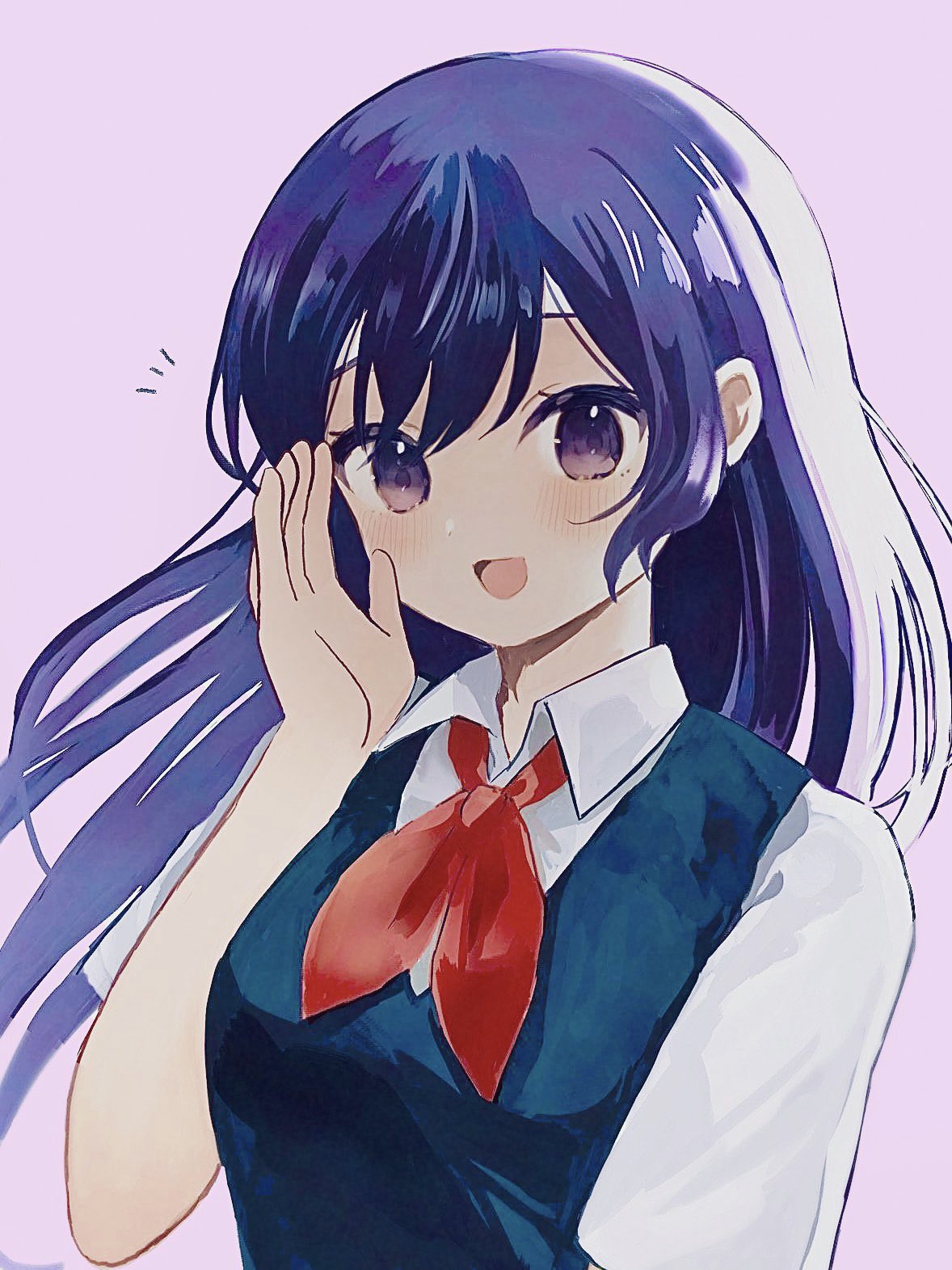 1girl, black_sweater_vest, blush, cb_ge000, collared_shirt, highres, long_hair, looking_at_viewer