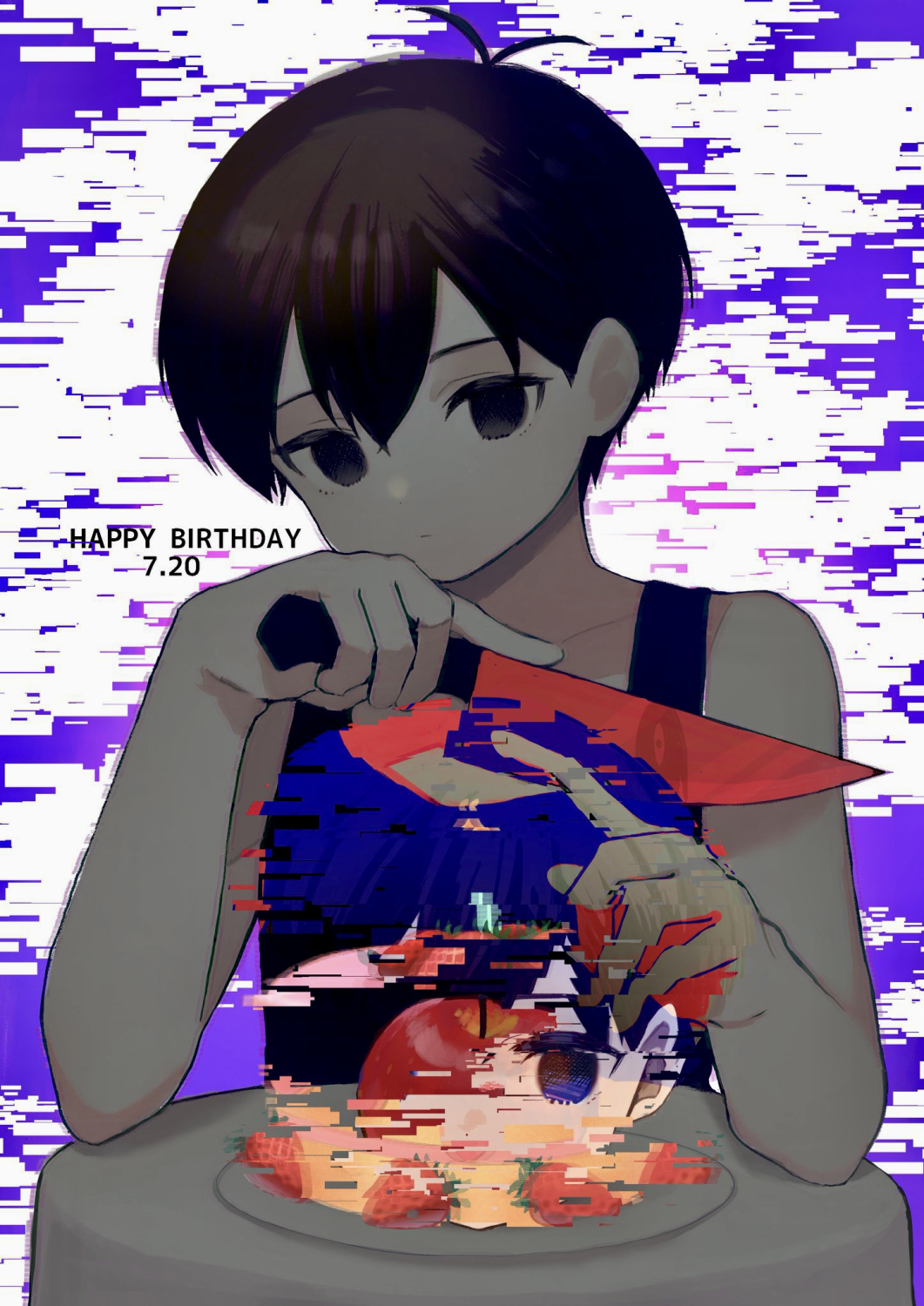 1boy, black_eyes, black_hair, cb_ge000, closed_mouth, collarbone, colored_skin, expressionless