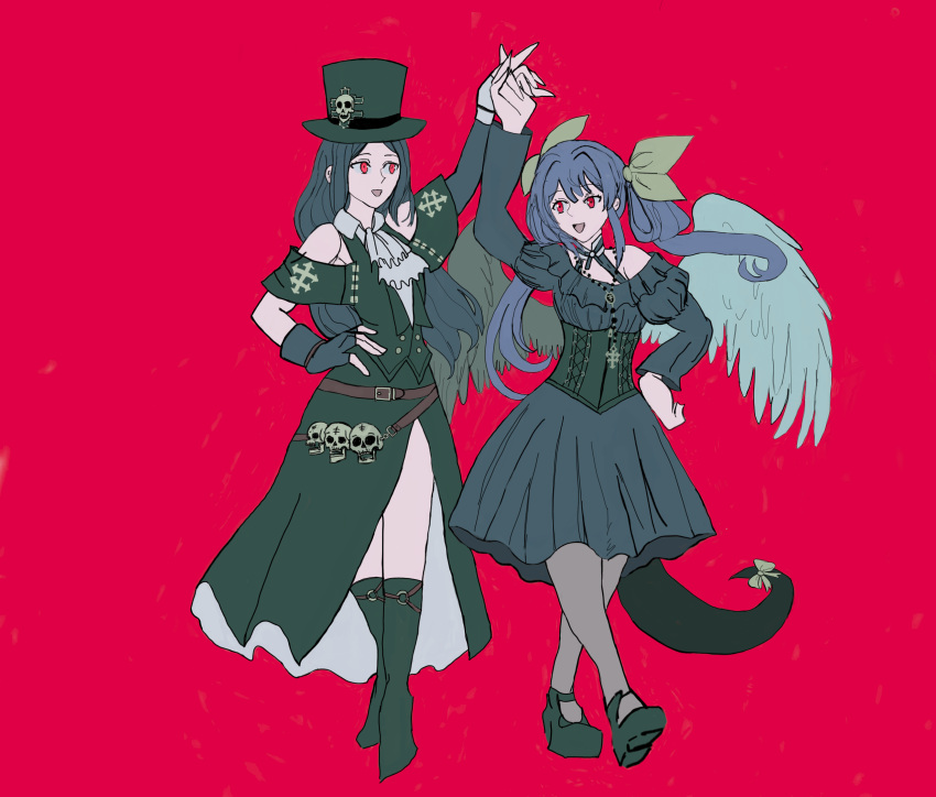 1girl, 1other, androgynous, couple, couple_in_love, dizzy_(guilty_gear), dress, gothic