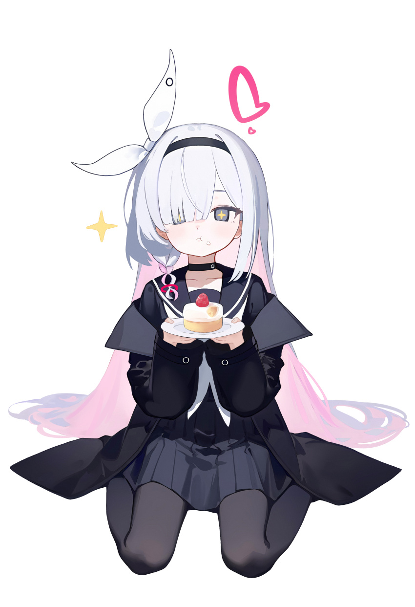 1girl, absurdres, black_choker, black_coat, black_eyes, black_hairband, black_pantyhose, black_sailor_collar