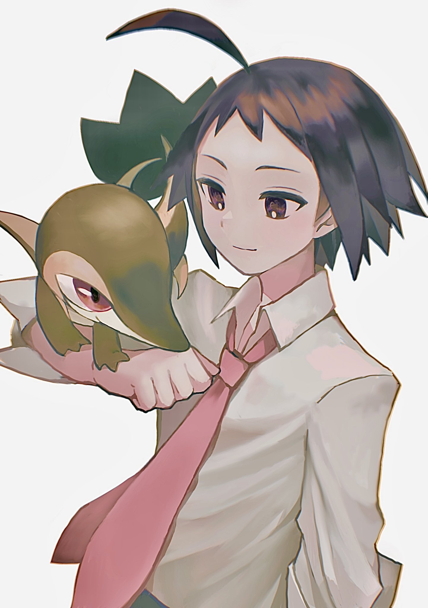 1boy, ahoge, black_hair, cheren_(pokemon), closed_mouth, collared_shirt, commentary, highres