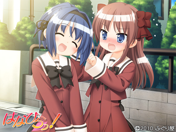 2girls, blue_eyes, blue_hair, blush, hanahira, hanemura_kaori, multiple_girls, peko