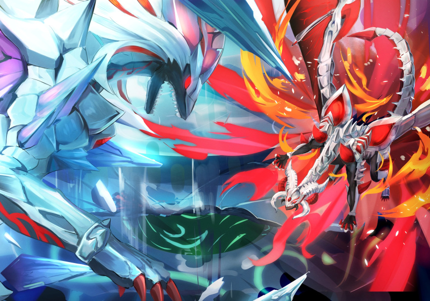 albaz_(yu-gi-oh!), aluber_(yu-gi-oh!), dragon, dragon_claw, dragon_horns, dragon_wings, duel_monster, fire