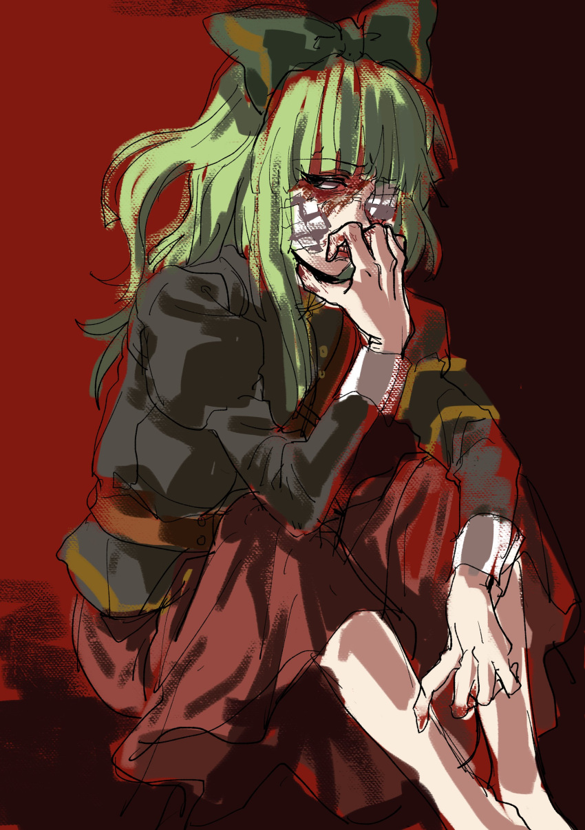 1girl, absurdres, armband, bandages, belt, bow, ciconia_no_naku_koro_ni, eyepatch