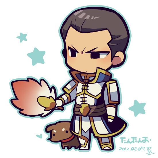 1boy, arm_at_side, armor, black_eyes, black_hair, blue_outline, chibi, chibi_only