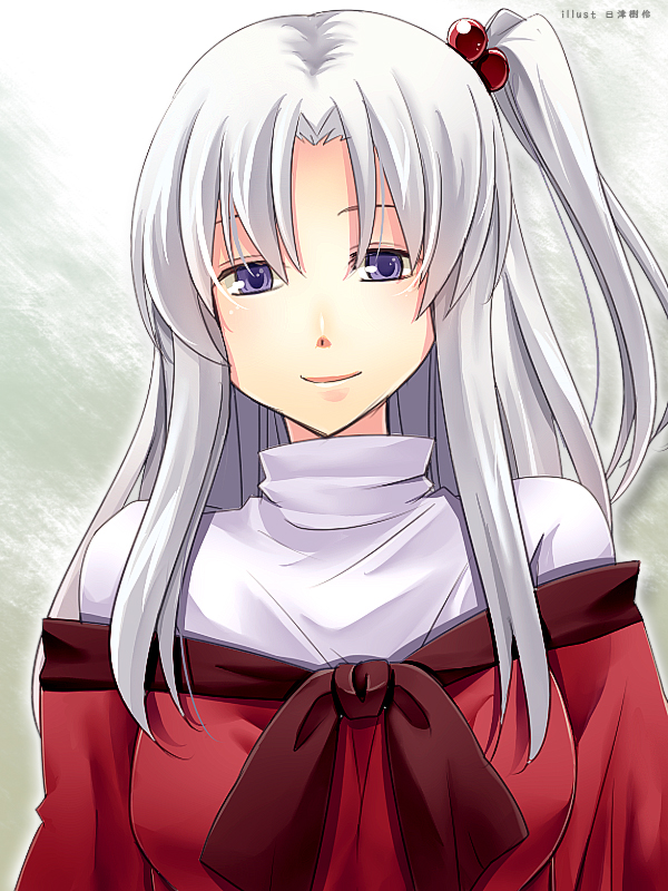 bust, hair_bobbles, hair_ornament, hitsuki_rei, long_hair, shinki, side_ponytail, silver_hair