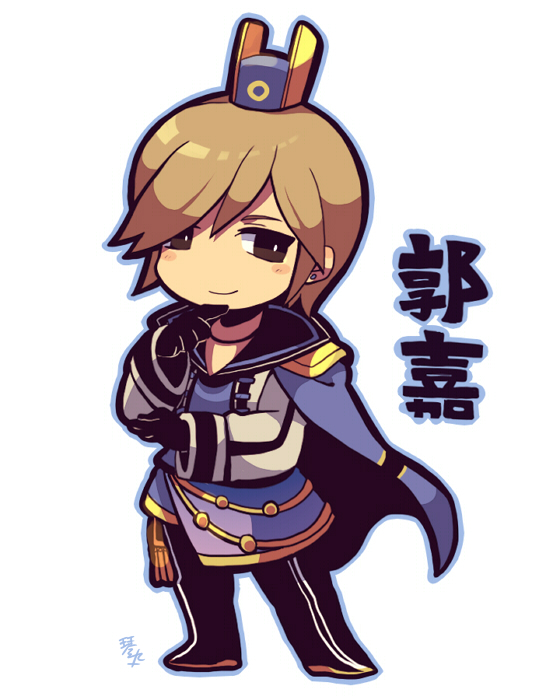 1boy, black_eyes, black_pants, blue_cape, blue_hat, blue_jacket, blue_outline, blush_stickers