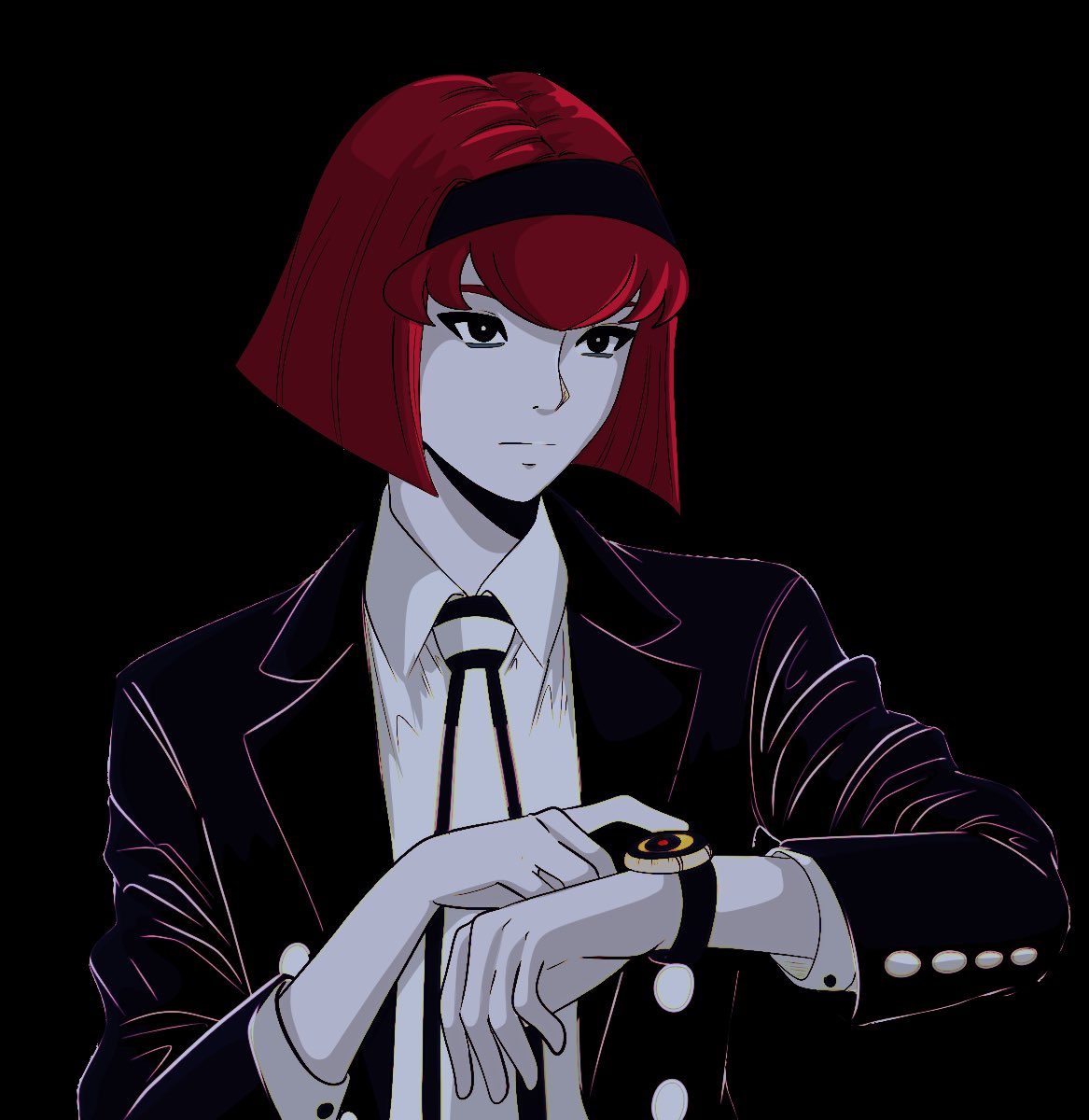 black_eyes, black_hairband, black_jacket, blunt_ends, bob_cut, expressionless, hairband, highres