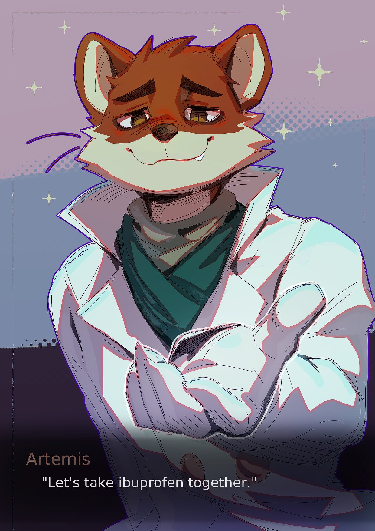 1boy, animal_ears, artemis_(rtf), coat, crimsonrabbit_(crimsonann), english_commentary, fang, fang_out