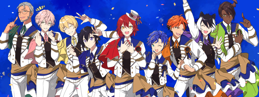 6+boys, animal_ears, aragami_oga, arm_up, arurandeisu, arurandeisu_(old_design), astel_leda, black_hair