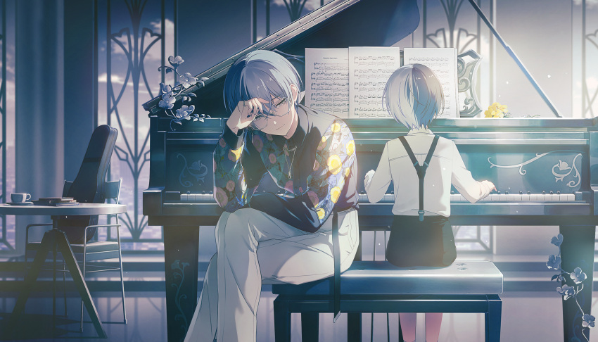 1boy, age_difference, aged_down, aoyagi_touya, arm_rest, belt, bespectacled, black_belt