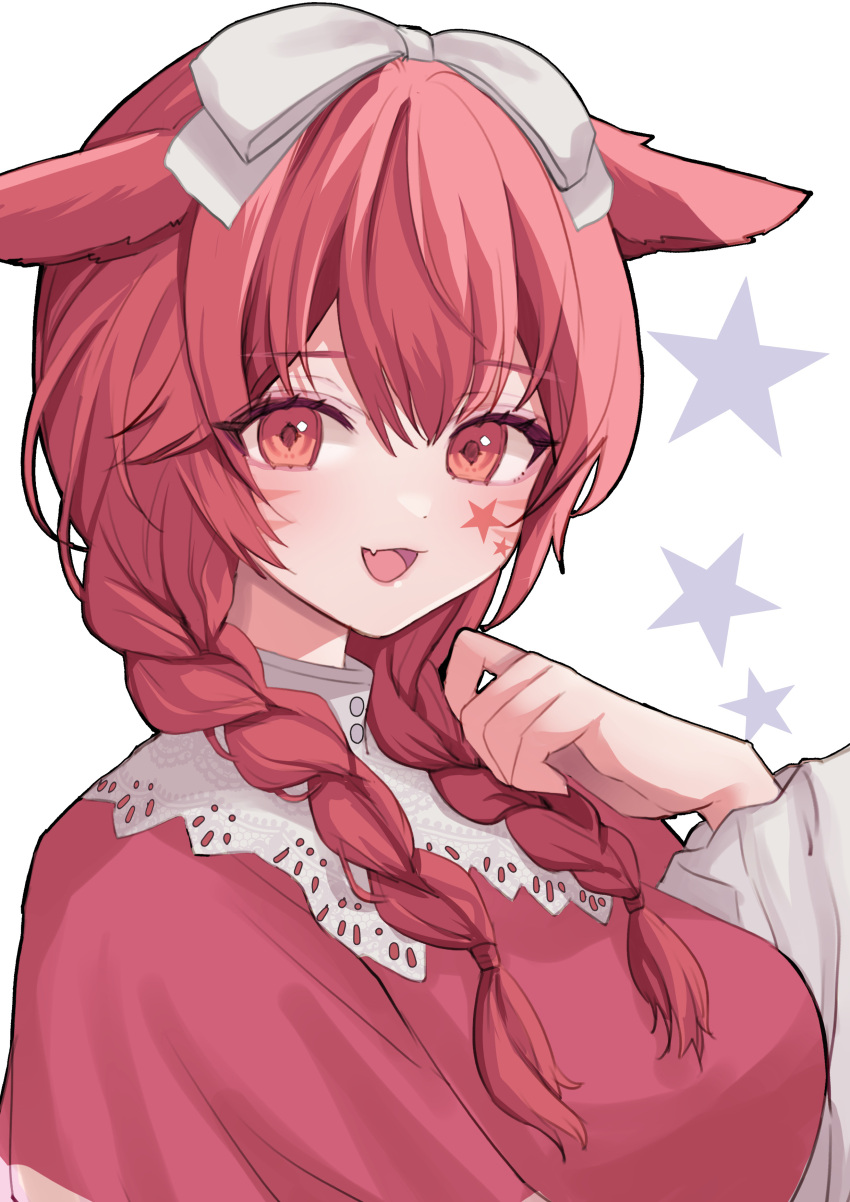 1girl, :d, absurdres, animal_ears, bow, braid, capelet, cat_ears