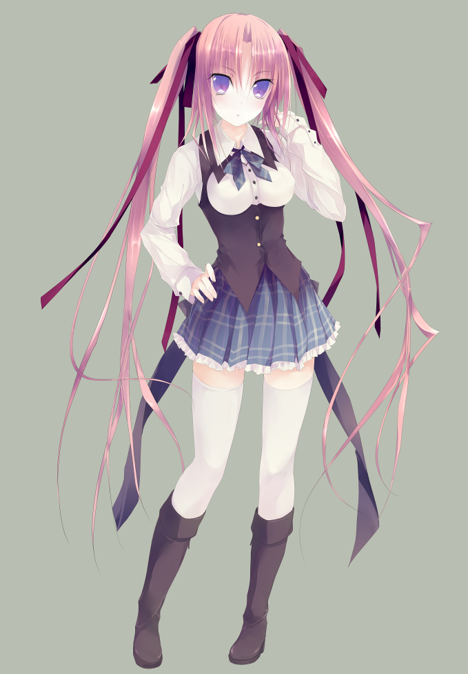 bow, hair_bow, legs, long_hair, original, school_uniform, solo, twintails