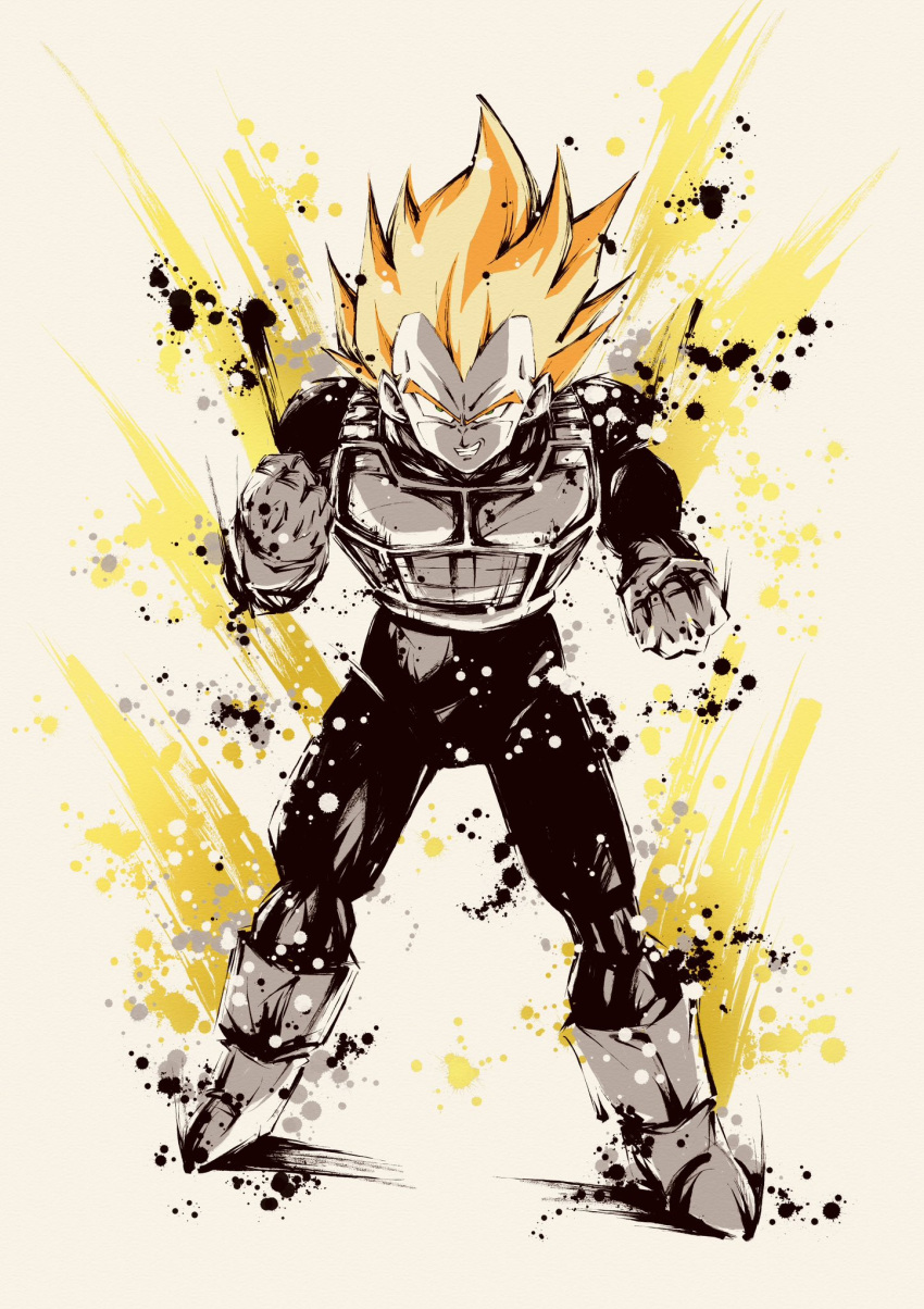 armor, aura, blonde_hair, bodysuit, boots, dragon_ball, dragon_ball_z, full_body