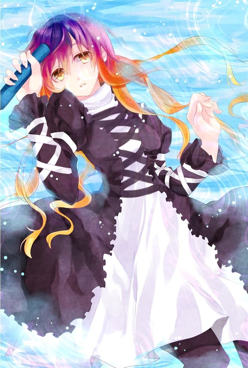 gradient_hair, highres, hijiri_byakuren, kuroneko_(la-pi-s), long_hair, multicolored_hair, pantyhose, scroll, solo, touhou, yellow_eyes