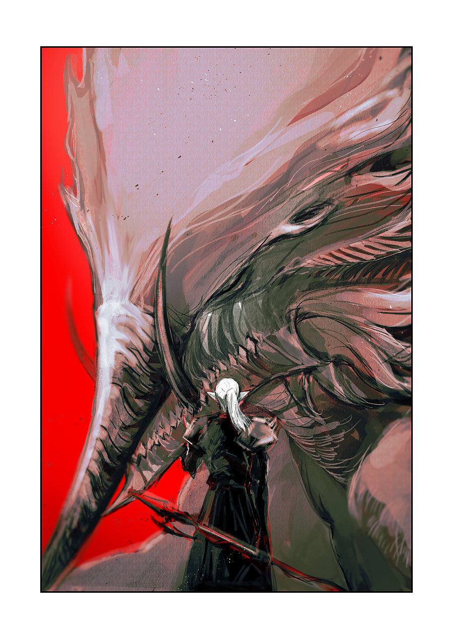 1boy, armor, border, closed_eyes, cowboy_shot, dragon, dragoon_(final_fantasy), elezen