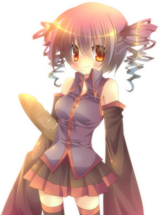 bad_id, baguette, bread, detached_sleeves, drill_hair, food, french_bread, kasane_teto