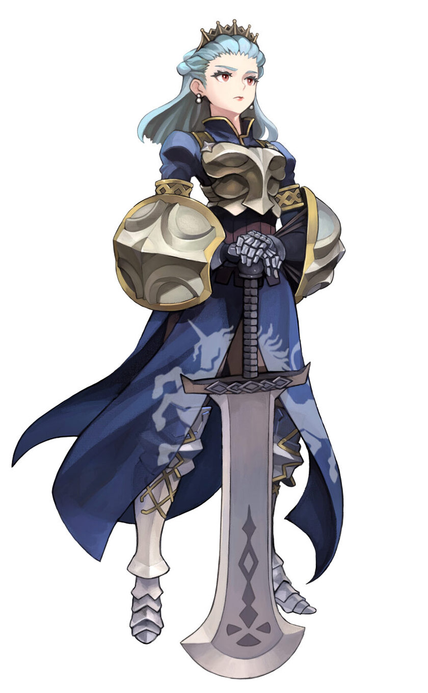 1girl, armor, blue_hair, breasts, earrings, full_body, greatsword, highres