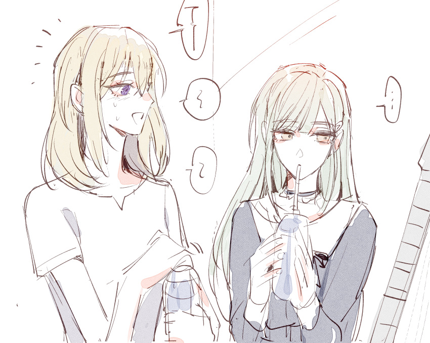 ..., 2girls, bang_dream!, bang_dream!_it's_mygo!!!!!, black_dress, blonde_hair, commentary, dress