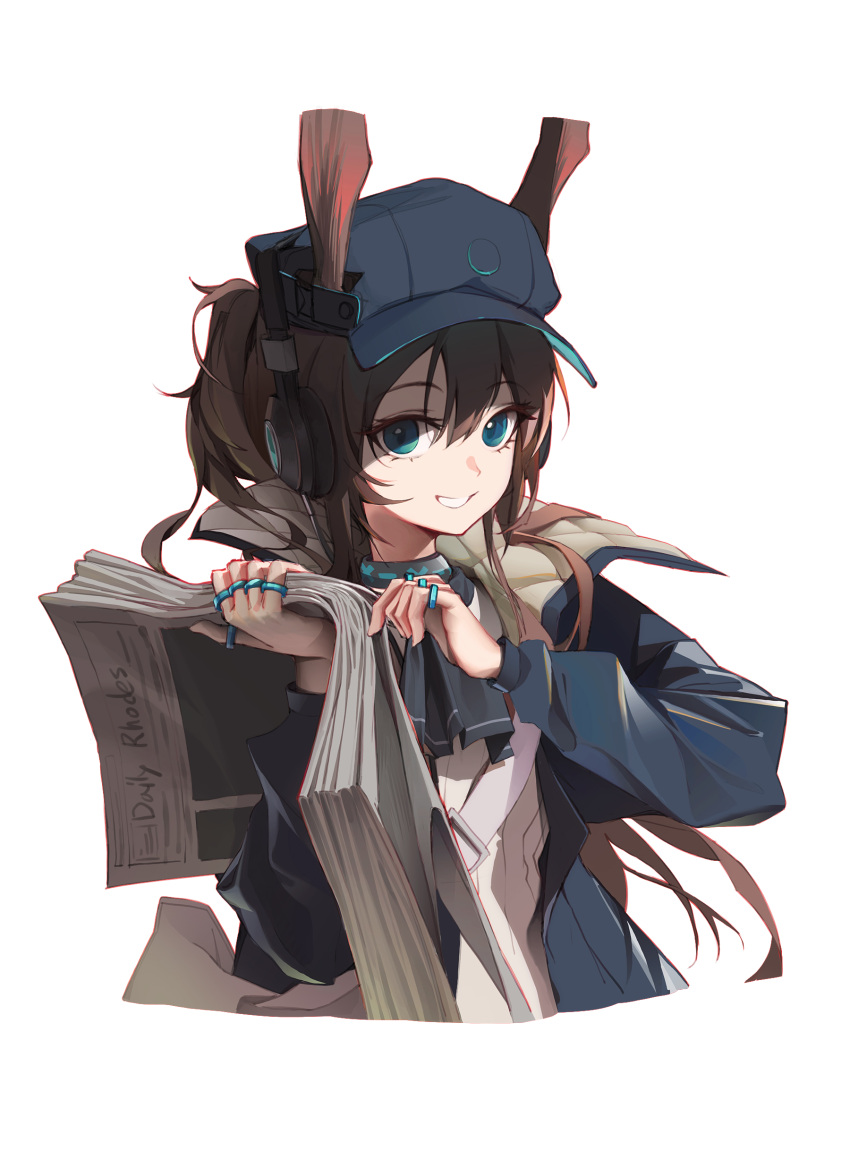 1girl, 9am9i, absurdres, amiya_(arknights), amiya_(newsgirl)_(arknights), animal_ear_fluff, animal_ears, arknights